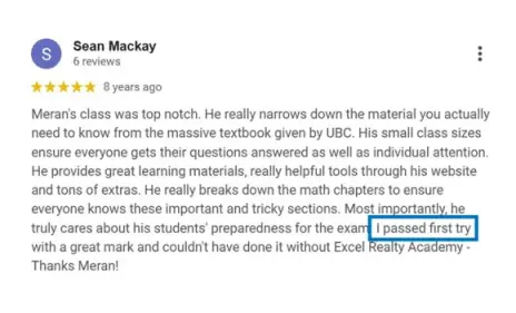 Sean - student passed UBC real estate exam review