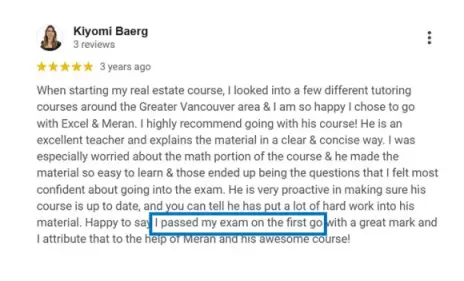 Kiyomi - student experience preparing for UBC real estate exam