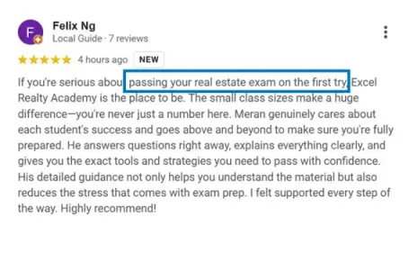 Felix - real estate licensing exam success testimonial BC