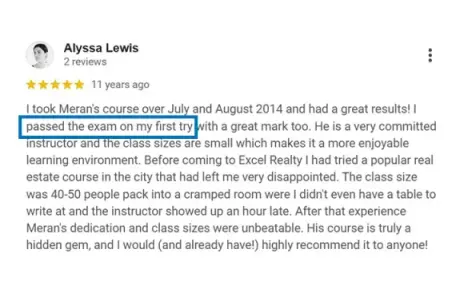 Alyssa - student review real estate licensing exam preparation