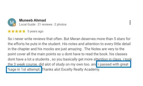 Muneeb - real estate exam preparation result student review