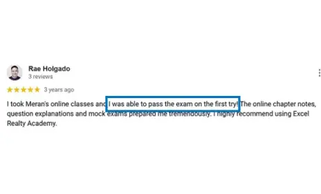 Rae - real estate exam preparation result student review