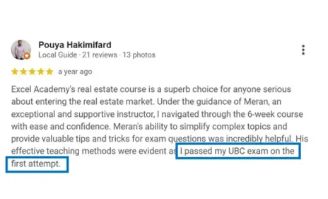 Pouya - student passed UBC real estate exam review
